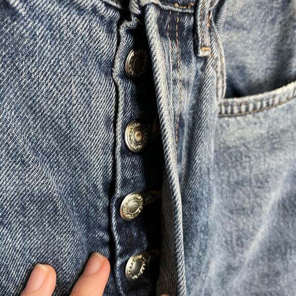 Topshop Straight Leg Jeans 28 Womens Button Fly Denim Distressed Open Knee - Picture 2 of 6